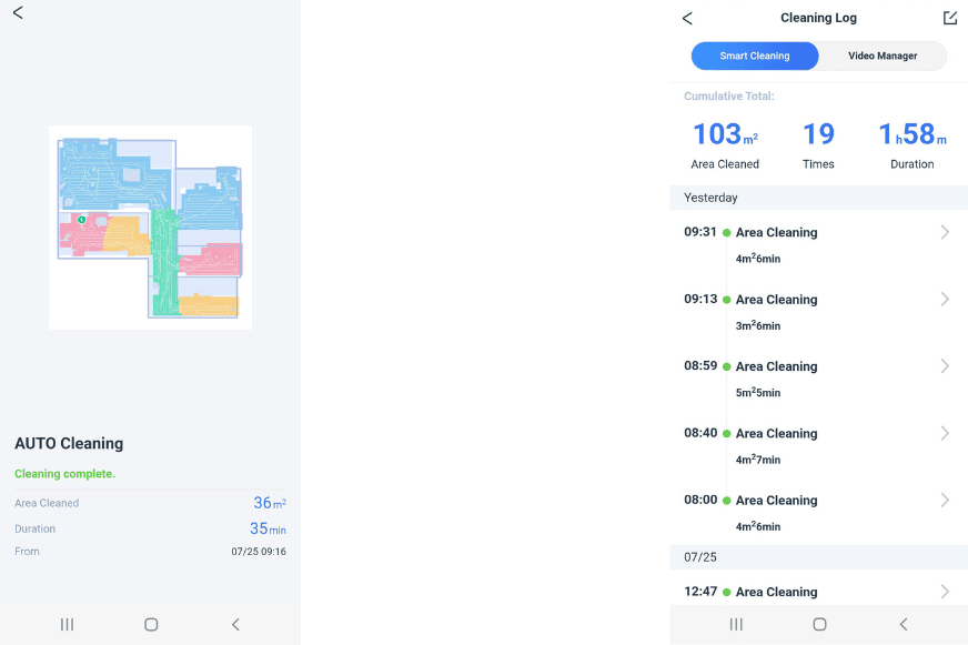 Reinigungshistorie wird in der Ecovacs Home App angezeigt.